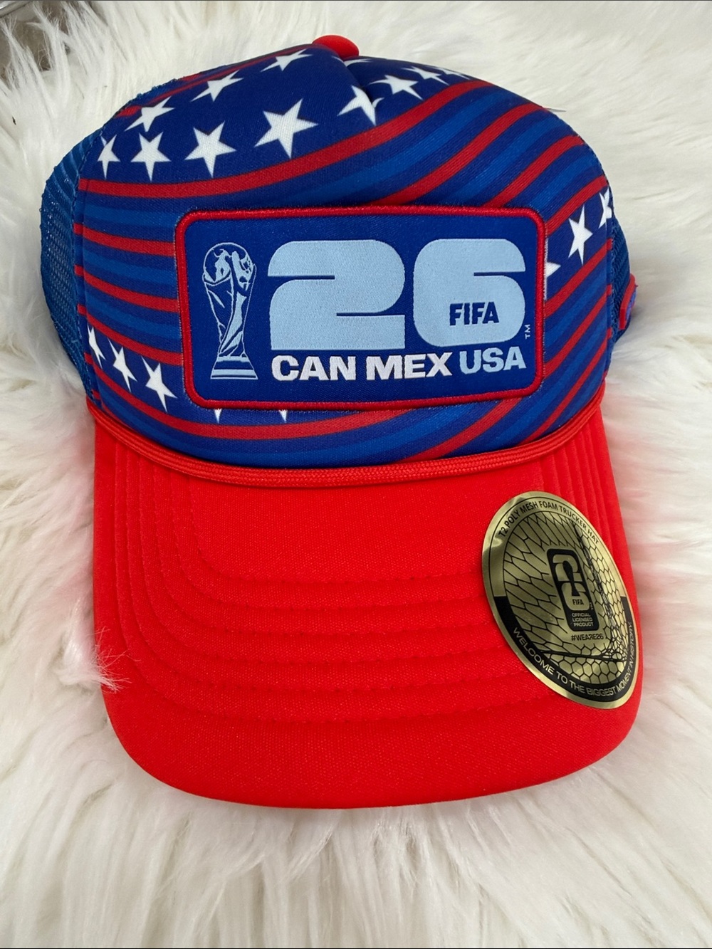 FIFA 26 CAN MEX USA Red & Blue Trucker Hat